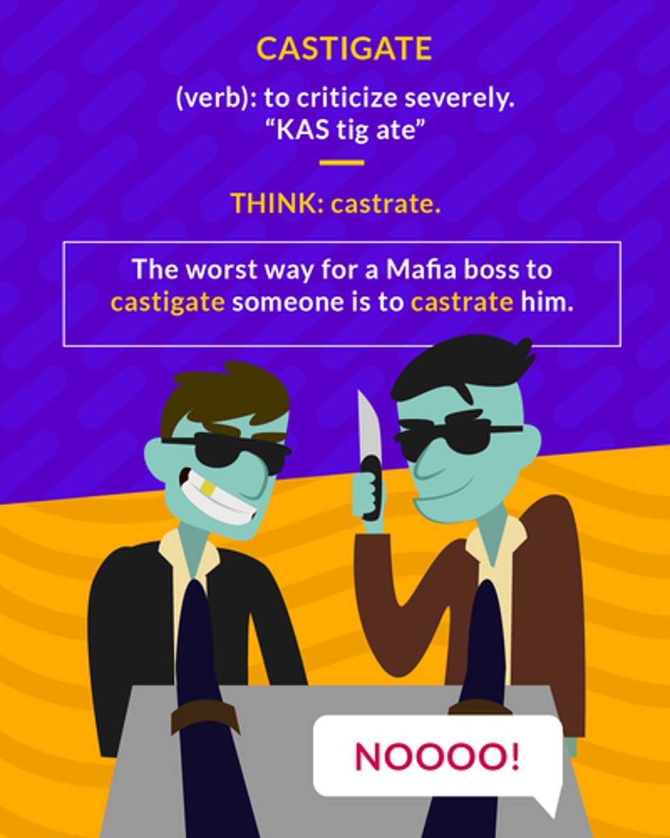 <p>(verb) to criticize or punish severely</p>