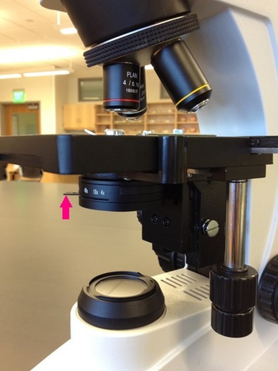 <p>This slide is used to control how much light leaves the condenser (controls the intensity) and reaches the specimen</p>