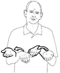 <p>Hold both hands flat in front of your chest, one palm up the other palm down, and then invert them at the same time</p>