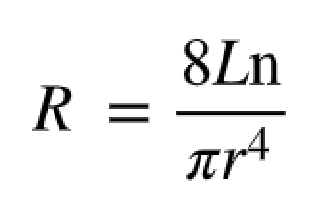 <p>R: resistance<br>L: Length of blood vessel</p><p>n: fluid viscosity</p><p>r: radius</p>