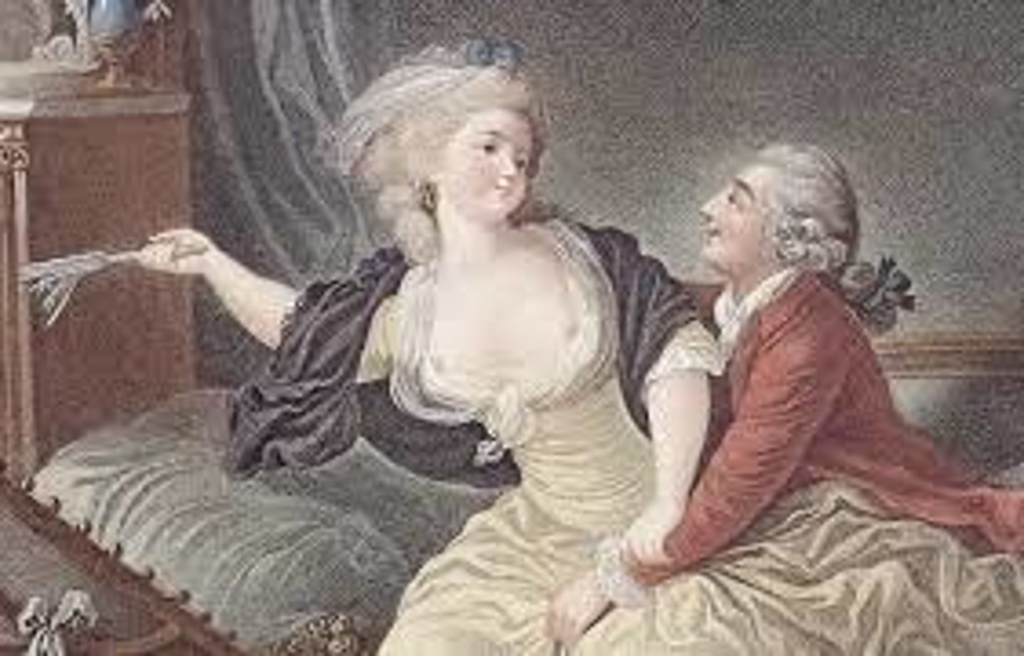 <p>"at the opening of her low-cut bodice" (revealing the upper swell of the breasts, 056)</p>