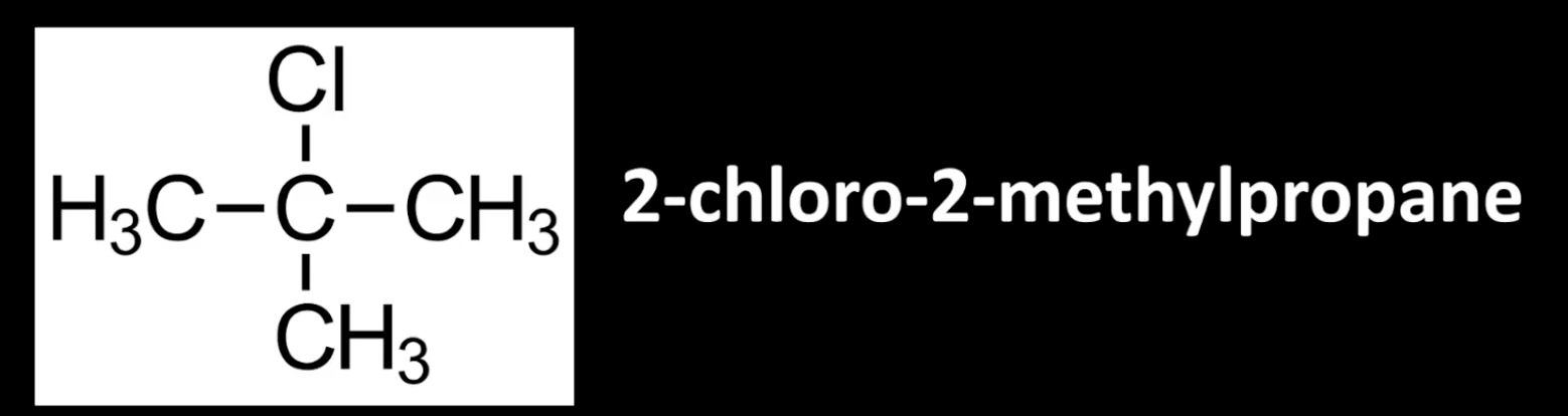 <p>Carbon bonded to halogen is attached to three other carbons.</p><p>Example: 2-chloro-2-methylpropane. </p><p>Most substituted center.</p>