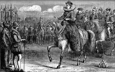 <p><strong>Source Information: </strong>"Speech to the Troops at Tilbury", Political Speech, Queen Elizabeth I, 1588 </p><p><strong>Background: </strong>In 1588, Queen Elizabeth I addressed English soldiers as they prepared for a potential invasion by the Spanish Armada, emphasizing loyalty and unity.</p>