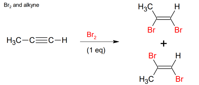 <p>Stereochemistry cannot be controlled, so you get a racemic mixture. If you do the step again you will break the double bond and add other 2 Br.</p>