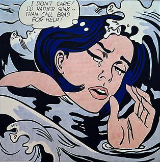 <p>This piece pokes fun at the negative gender stereotypes surrounding women in pop culture. The woman in the piece is portrayed as emotional, passive, and soft as she is drowning in the water, refusing to ask for help despite needing it. </p>