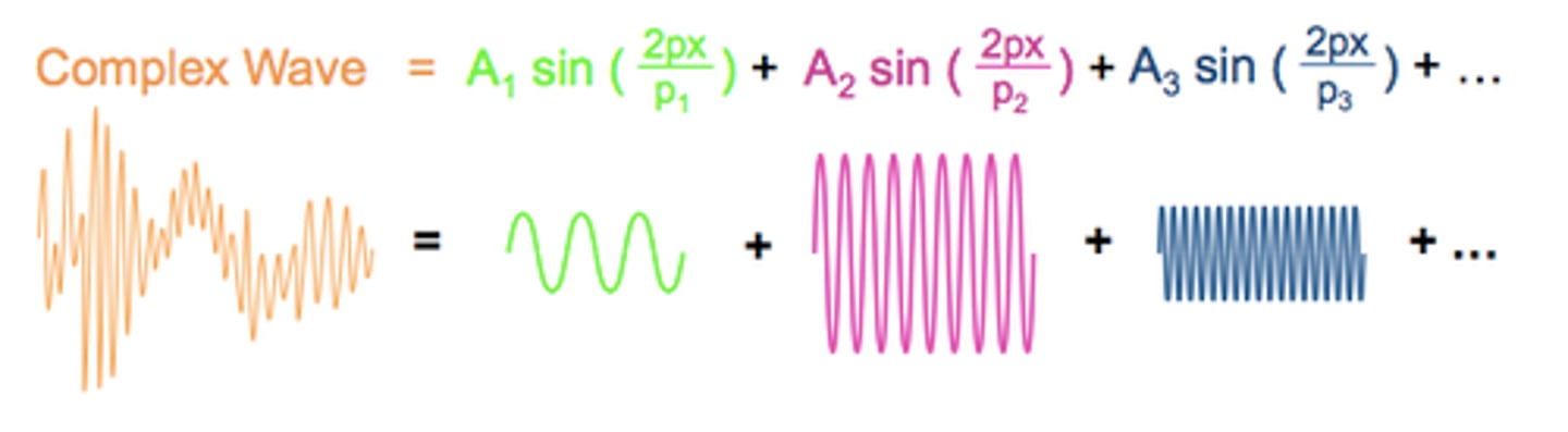 <p>states that nearly every wave can be expressed by superimposing single sinusoidal frequency waves</p>