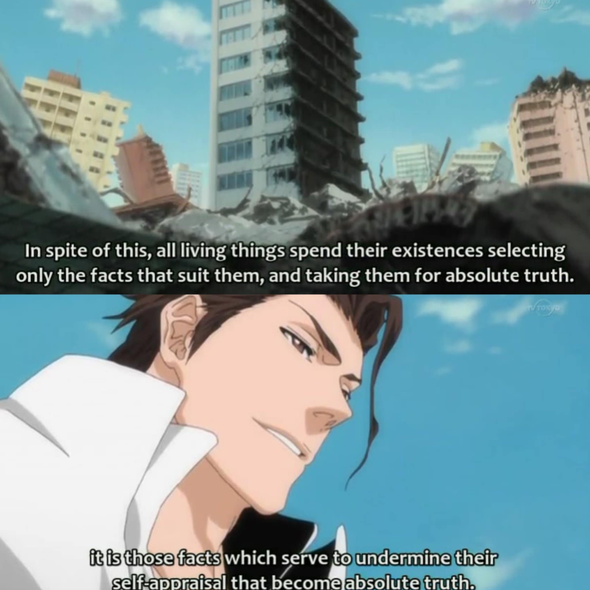 <p>occupy, hold, have, <span>fortune-telling, divining, forecasting</span></p><p><span><u>ex</u>: </span>独占 Dokusen: monopoly, monopolization, exclusivity</p><p>ill: Pain racontant le plan d’Akatsuki: “[…] yagate… subete no sensō o kontorōru <em>shi</em> dokusen shihai suru. Sore ni tomonai, taikoku no shinobizato to iu shisutemu mo hōkai. Akatsuki o riyō se-zaru o enaku naru.” (<em>masu stem</em> car suivi) <=> やがて…すべての戦争をコントロールし独占支配する。それにともない、大国の忍里というシステムも崩壊。暁を利用せざるをえなくなる。: Eventually… we will control every war and monopolize them. Along with that/As a consequence, the system of the great nations’ shinobi villages will also collapse. They will have no choice but (<em>sezaru o enai</em>) to use Akatsuki.</p><p><u>ex</u>: 占める Shimeru: to occupy, to hold</p><p>ill: Aizen à Ichigo sur le fait que les gens interprètent les faits qui leur sont favorables comme vérité: “Daga, sekai no taihan o shimeru chikara naki mono ni totte mizukara o kōtei suru no ni futsugōna” jijitsu” koso ga kotogotoku shinjitsu nanoda” <=> だが、世界の大半を占める力無きものにとって自らを肯定するのに不都合な”事実”こそが悉く真実なのだ: However, for the powerless (<em>chikara naki mono</em>) that make up (<em>shimeru</em>) the majority of the world (<em>sekai no taihan</em>), the inconvenient 'facts' are precisely what constitute the entire (<em>kotogotoku</em>) truth in order for them to affirm themselves.</p>