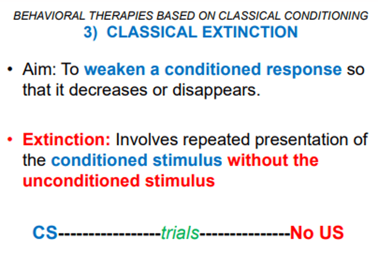 <p>the gradual weakening of a conditioned response that results in the behavior decreasing or disappearing</p>