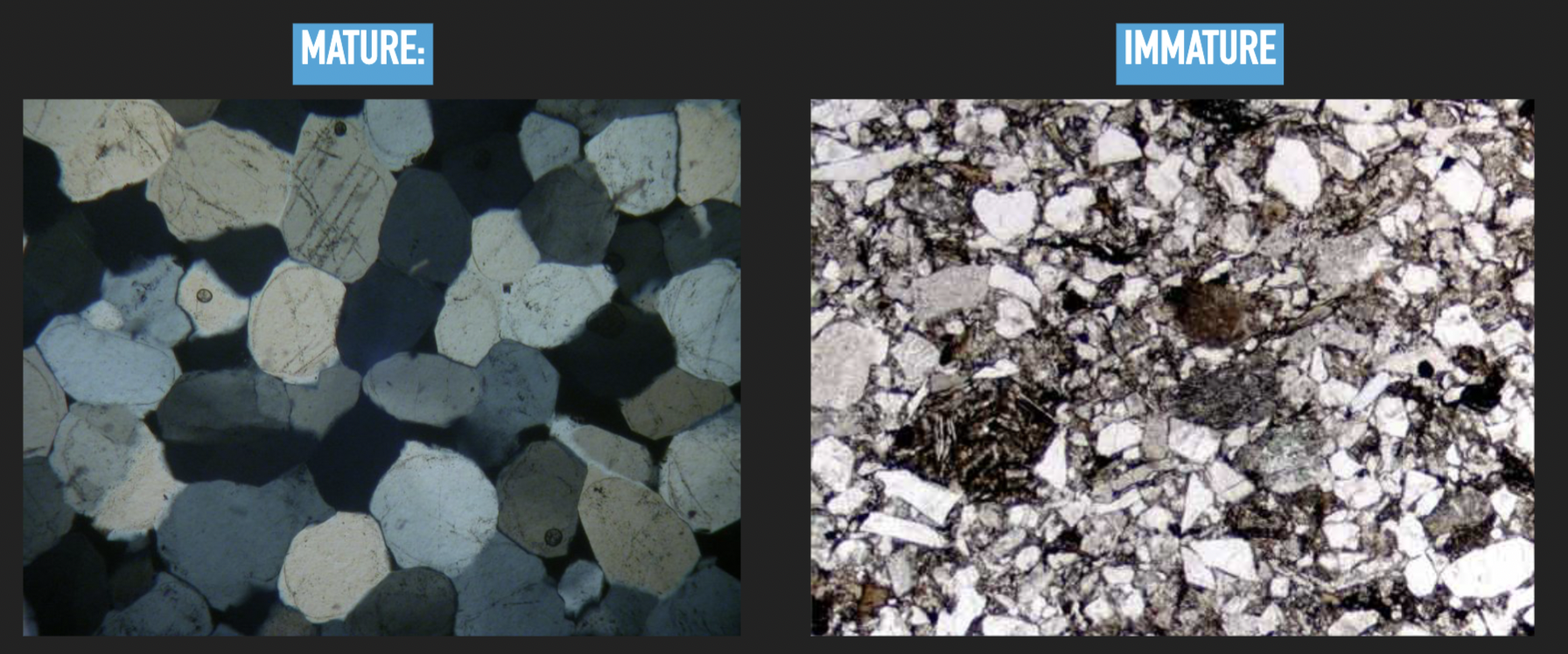<p>Degree to which sediment contains resistant grains (quartz and stable heavy minerals like magnetite, apatite, rutile, zircon)</p>