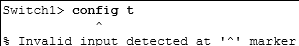 <p>35. Refer to the exhibit. An administrator is trying to configure the switch but receives the error message that is displayed in the exhibit. What is the problem?<br><br></p><p>The entire command, configure terminal, must be used.</p><p>The administrator is already in global configuration mode.</p><p>The administrator must first enter privileged EXEC mode before issuing the command.</p><p>The administrator must connect via the console port to access global configuration mode.</p>