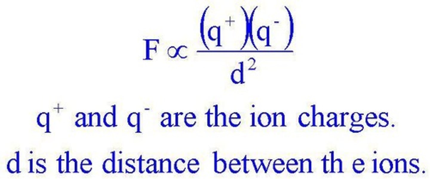 <p>The force of attraction between two oppositely charged ions governed by Coulomb's law.</p>