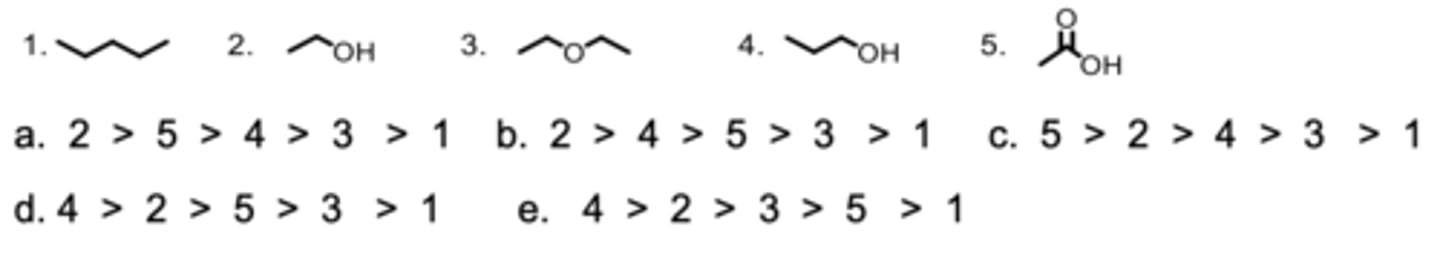 <p>Rank the molecules from highest to lowest solubility in water.</p>