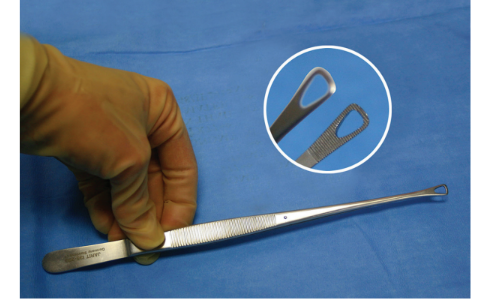 <p>Nickname: Singley’s, ring pickups</p><p>Use: Grasps tissue</p><p>Features: Serrated handle, heavy, serrated, fenestrated tip, cross pin variation</p>
