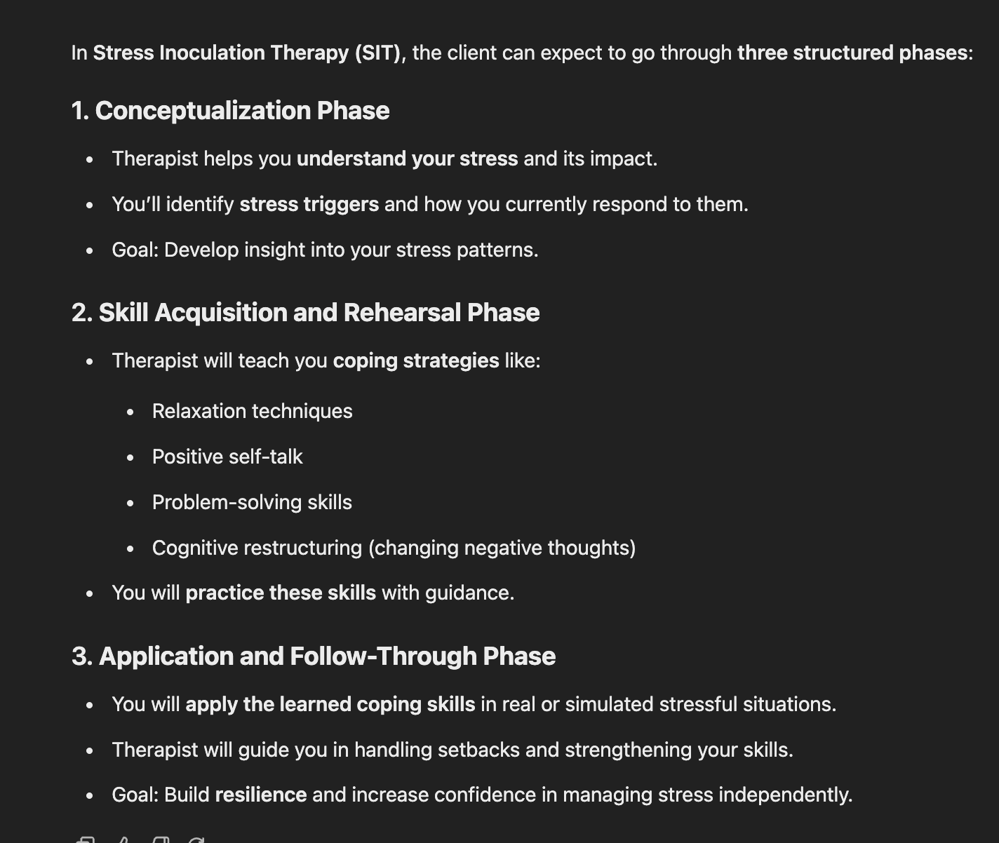 <p>Stress inoculation therapy/ SIT</p>