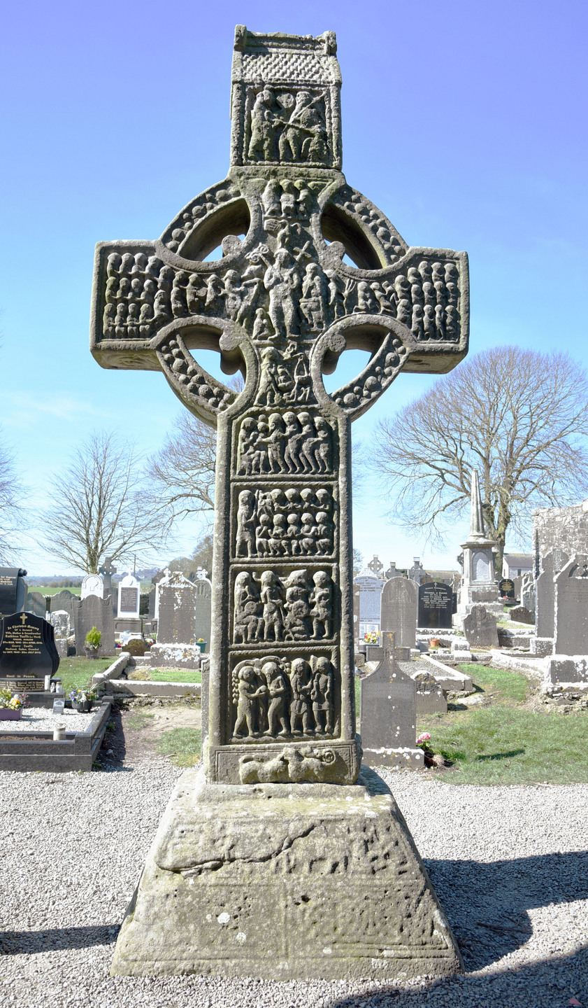 Muiredach Cross, c. 923 CE, sandstone, height 18’, Monasterboice (Mainistir Bhuithe), County Louth