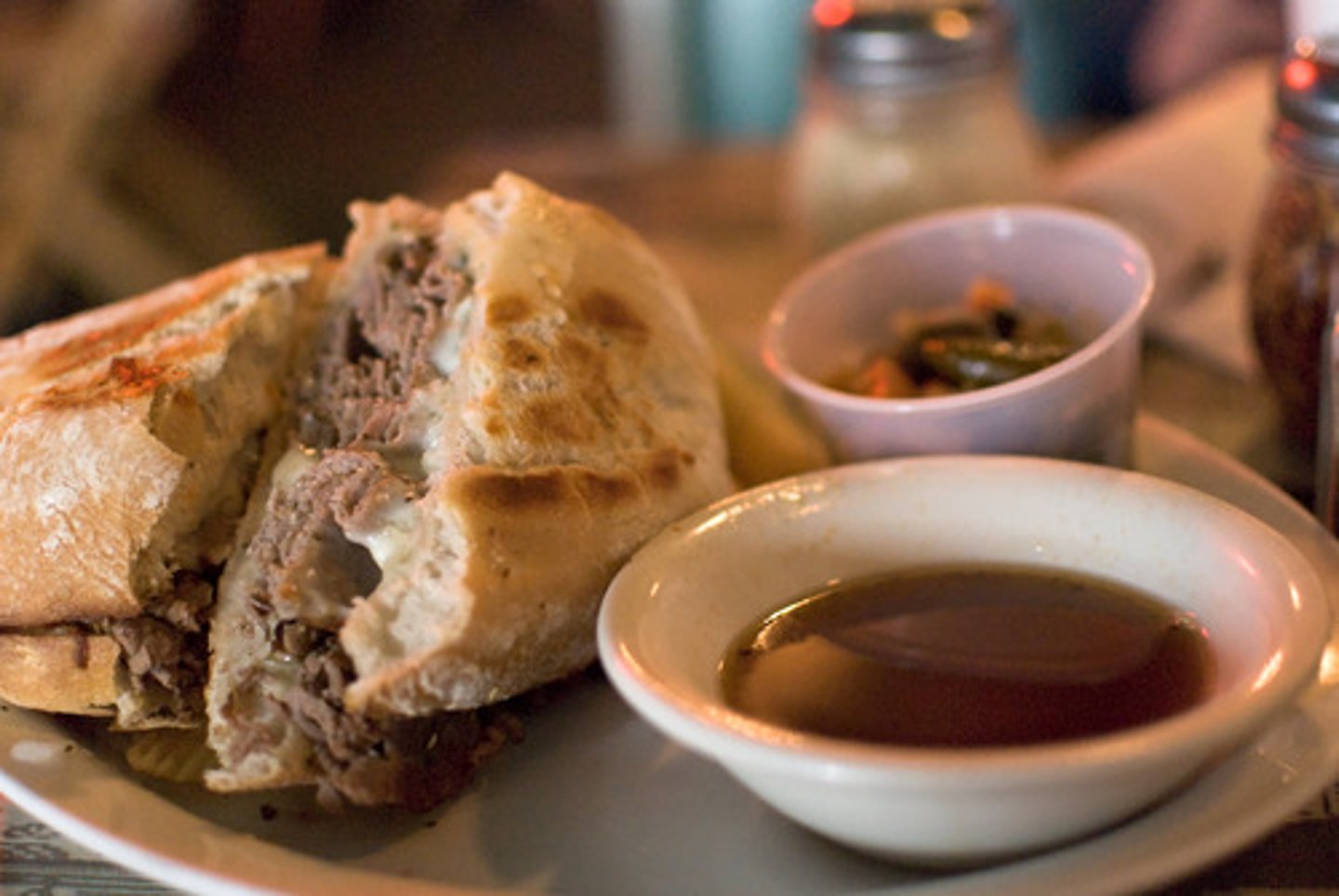 <p>meats served with their own juices</p>