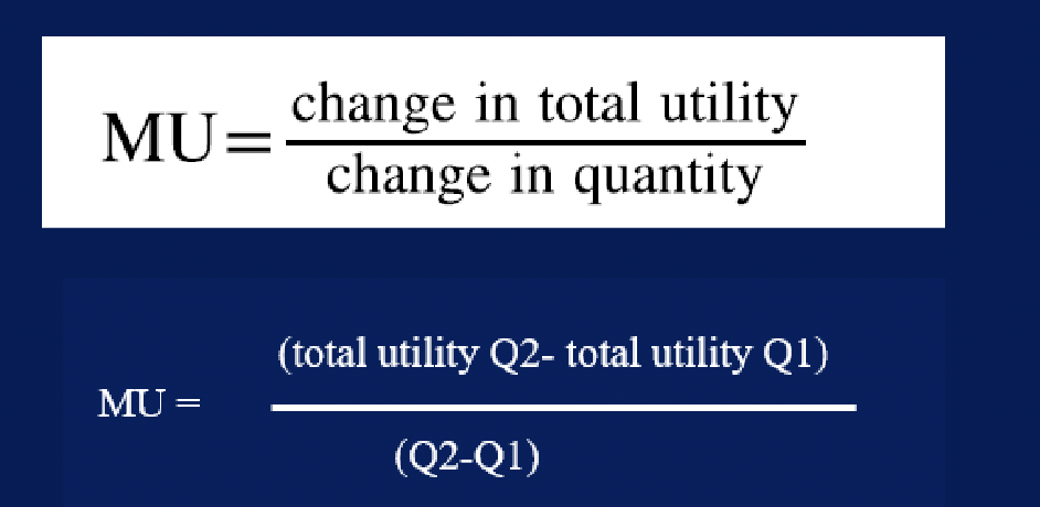 <ul><li><p>change in total utility/change in qty)</p></li></ul><p></p>