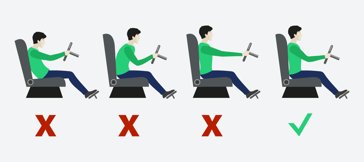 <p><strong>When driving, adopt an upright sitting posture, ensure your body is in a straightened driving position, and don’t slant your body when turning the vehicle.&nbsp;</strong></p><p>Seat and backrest should be adjusted to enable easy position of the car controls and devices for comfortable driving journey. The latter should be adjusted to the position where both your elbows are slightly bent when holding the steering wheel, and the headrest should be positioned level between your eyes and your ears.</p>