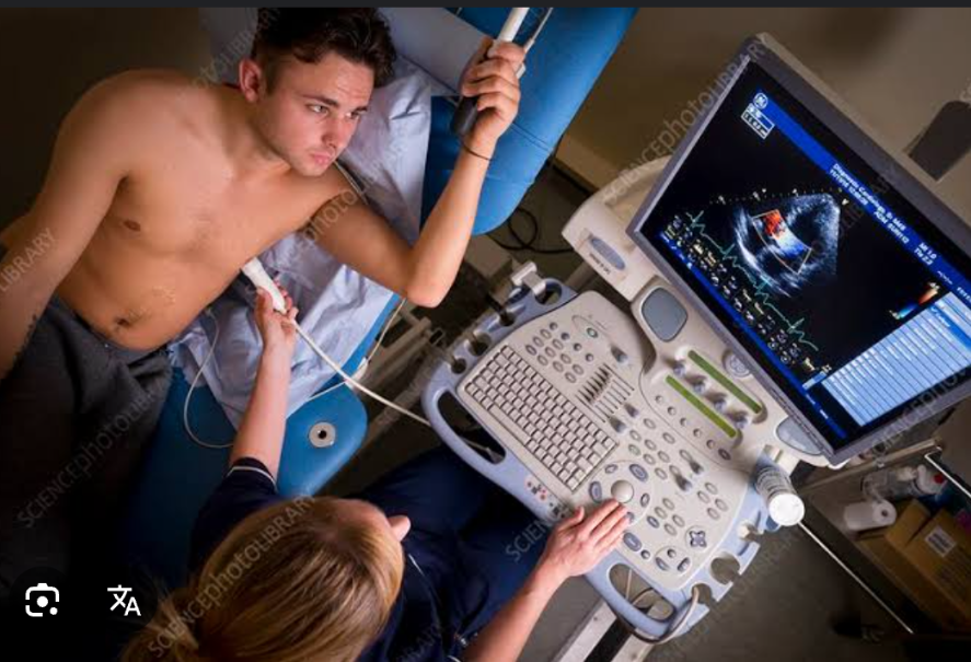 <p>Doppler imaging and echocardiography techniques are combined to evaluate <strong>cardiac blood flow patterns</strong>.</p>