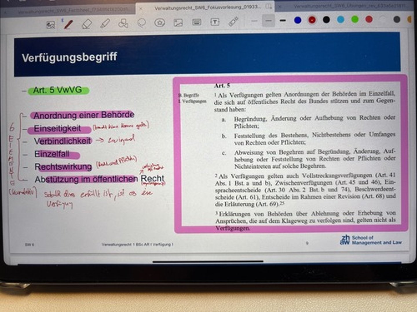 <p>≠ Verfügungsform</p><p>VwVG 5</p><p>-Anordnung einer Behörde</p><p>-Einseitigkeit</p><p>-Verbindlichkeit</p><p>-Einzelfall</p><p>-Rechtswirkung</p><p>-Abstützung öff. Recht</p><p>(kumulativ erfüllt? dann Verfügung)</p>