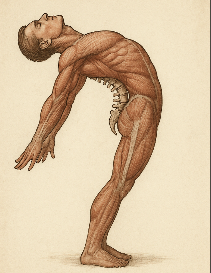 <p>vertebral column all the way to the back </p>