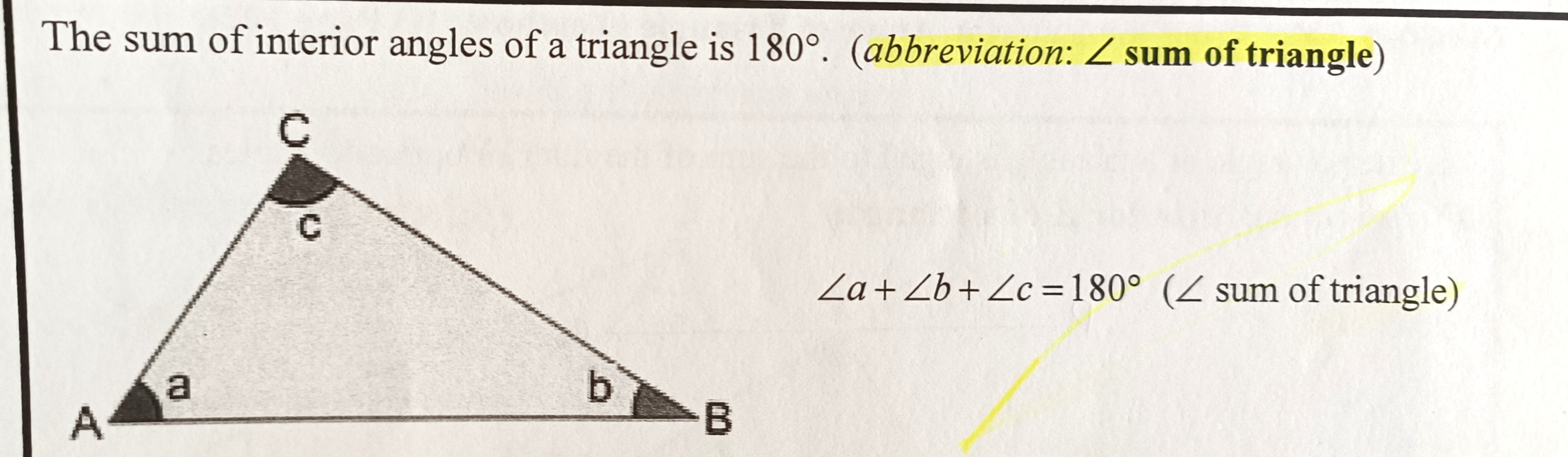 <p>(angle sign) sum of triangle</p>