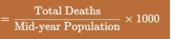 <p>number of deaths per 1,000 people in a given population over a specific period (usually one year</p>