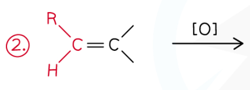 <p>How do alkenes with C atom attached to <strong>1 hydrogen and an R group </strong>react when oxidised by <strong>hot concentrated KMnO4.</strong></p>