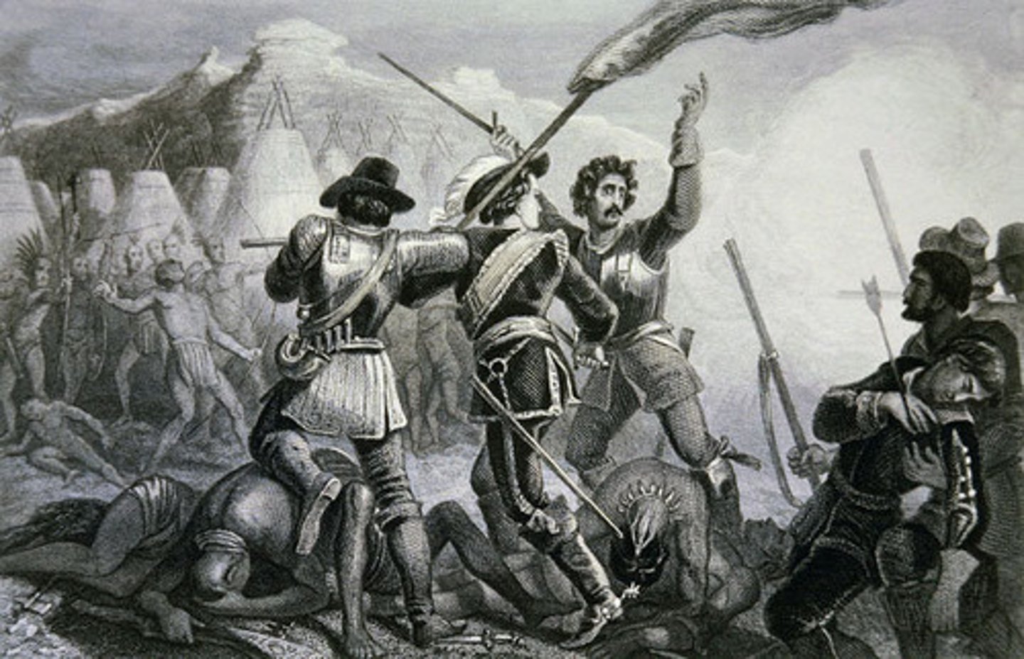<p>The Pequot War was fought between the Pequot Indians and English colonists of Massachusetts Bay, Connecticut and Plymouth colonies. Fighting along with the English colonists were their Indian allies from the Narragansett and Mohegan tribes. Battles in the war began in 1636 and continued until the Treaty of Hartford was signed in 1638. Major battles occurred along the Mystic River in southeastern Connecticut. Although the colonists claimed the war started in retaliation for the deaths of fellow colonists, the causes of the conflict were rooted in more complex issues, namely disputes between colonists and Native tribes over land and domination of trade.</p><p>1637 Conflict between English settlers and Pequot Indians over control of land and trade in eastern Connecticut.</p><p>The Bay colonists wanted to claim Connecticut for themselves but it belonged to the Pequot. The colonists burned down their village and 500-700 Pequot Indians were killed.</p>