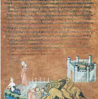 <p>rebecca and elizer at the well from vienna genesis</p>