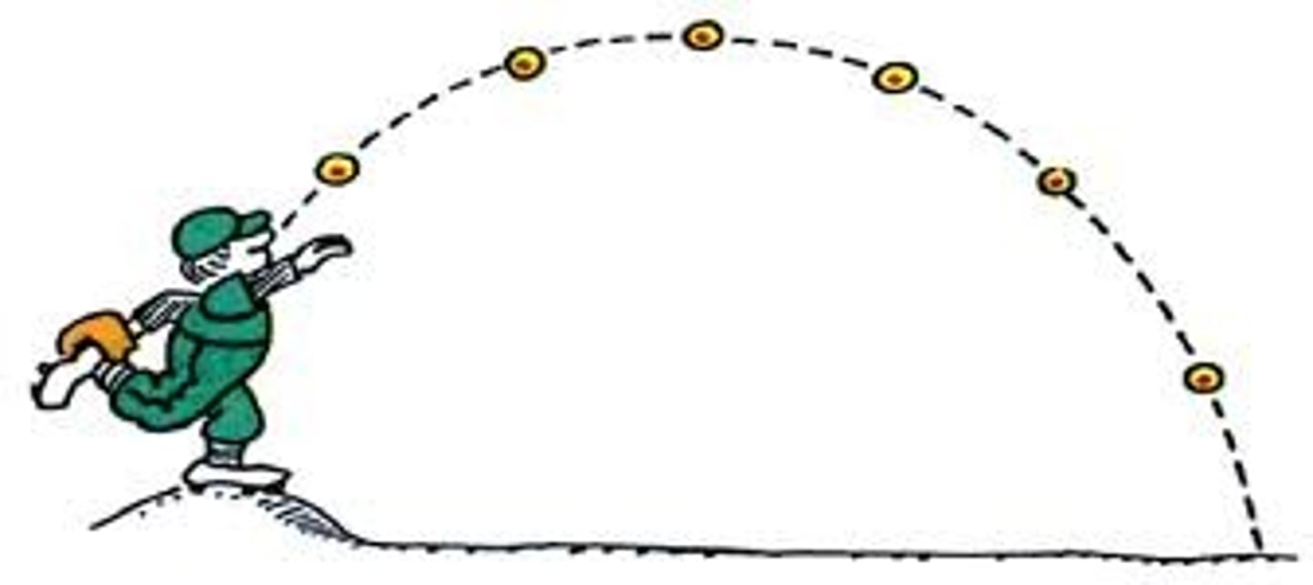 <p>an object in free fall that also has a horizontal component of motion, so that it travels horizontally with a constant velocity while undergoing an acceleration at the same time.</p>