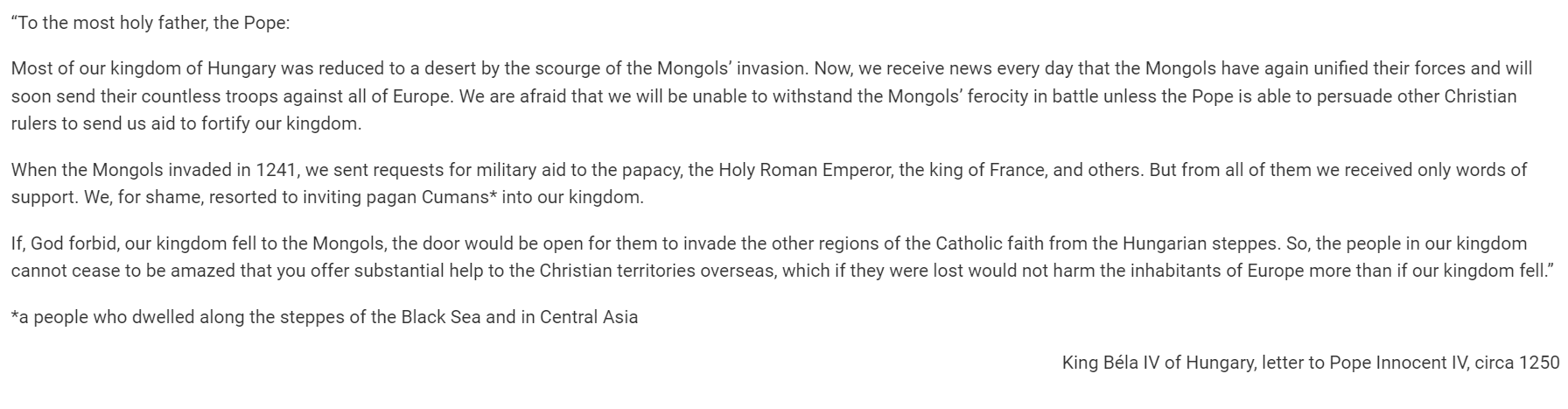 <p><mark data-color="red" style="background-color: red; color: inherit;"><span>Which of the following features of Europe in the period circa 1200-1450 most directly contrbuted to the fact that the king of Hungary did not recieve the military assistance that he requested in 1241, as mentioned in the third paragraph?</span></mark></p>