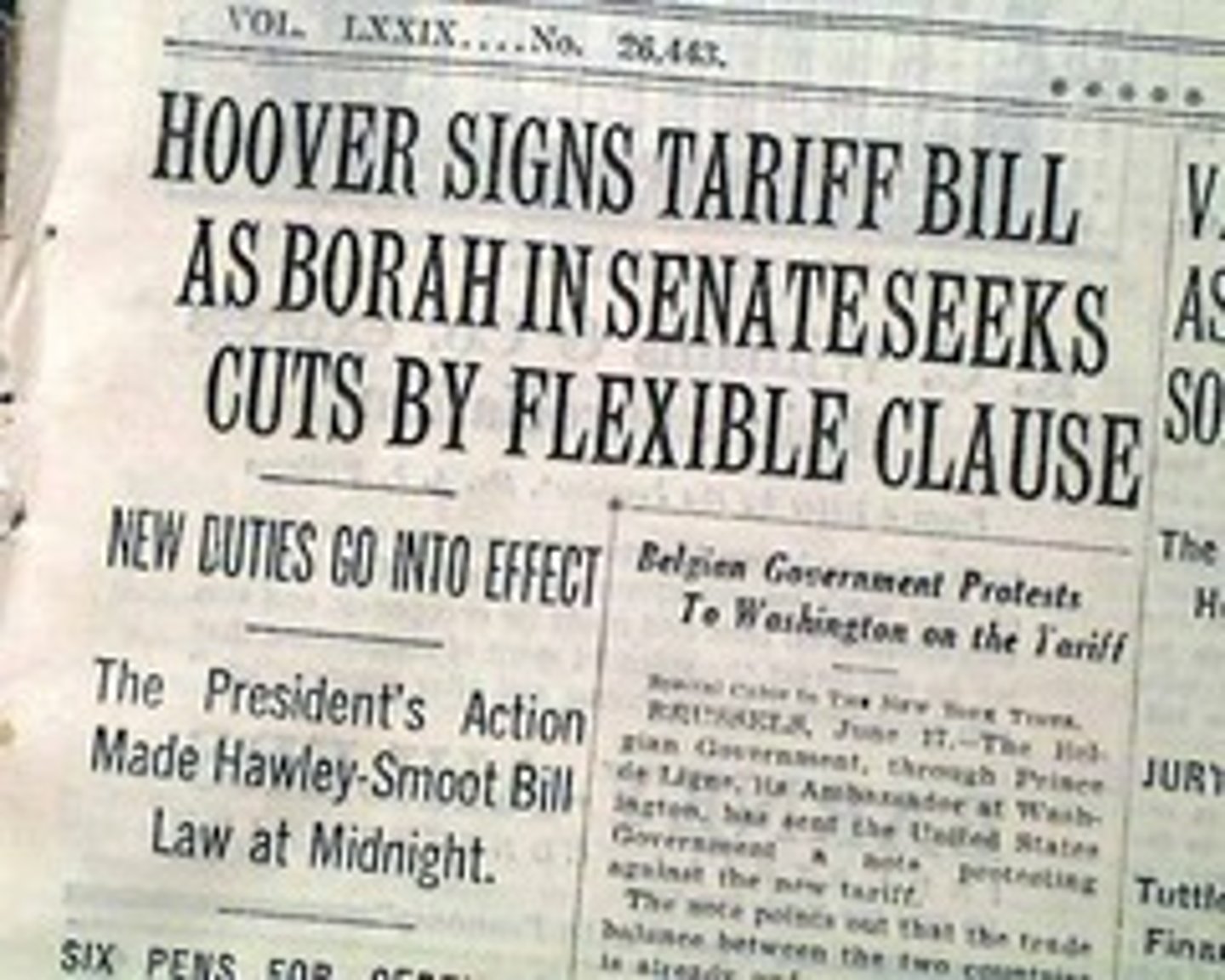 <p>One of Herbert Hoover's earliest efforts to protect the nation's farmers following the onset of the Great Depression. Tariff raised rates to an all-time high.</p>
