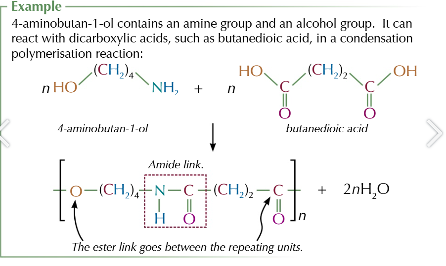 <p>the polymer they form contain both amide and ester links</p>