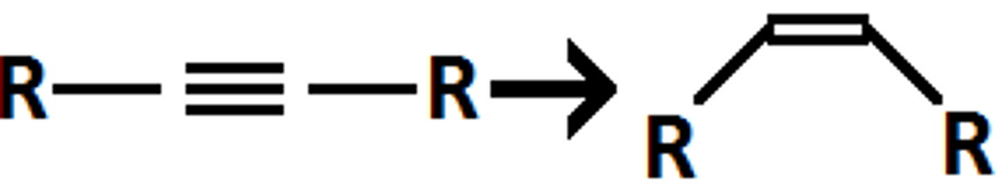 <p>triple to double bond with syn addition of H</p>