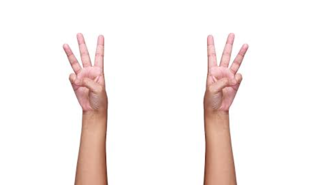 What does this sign mean? (three fingers, two hands up)