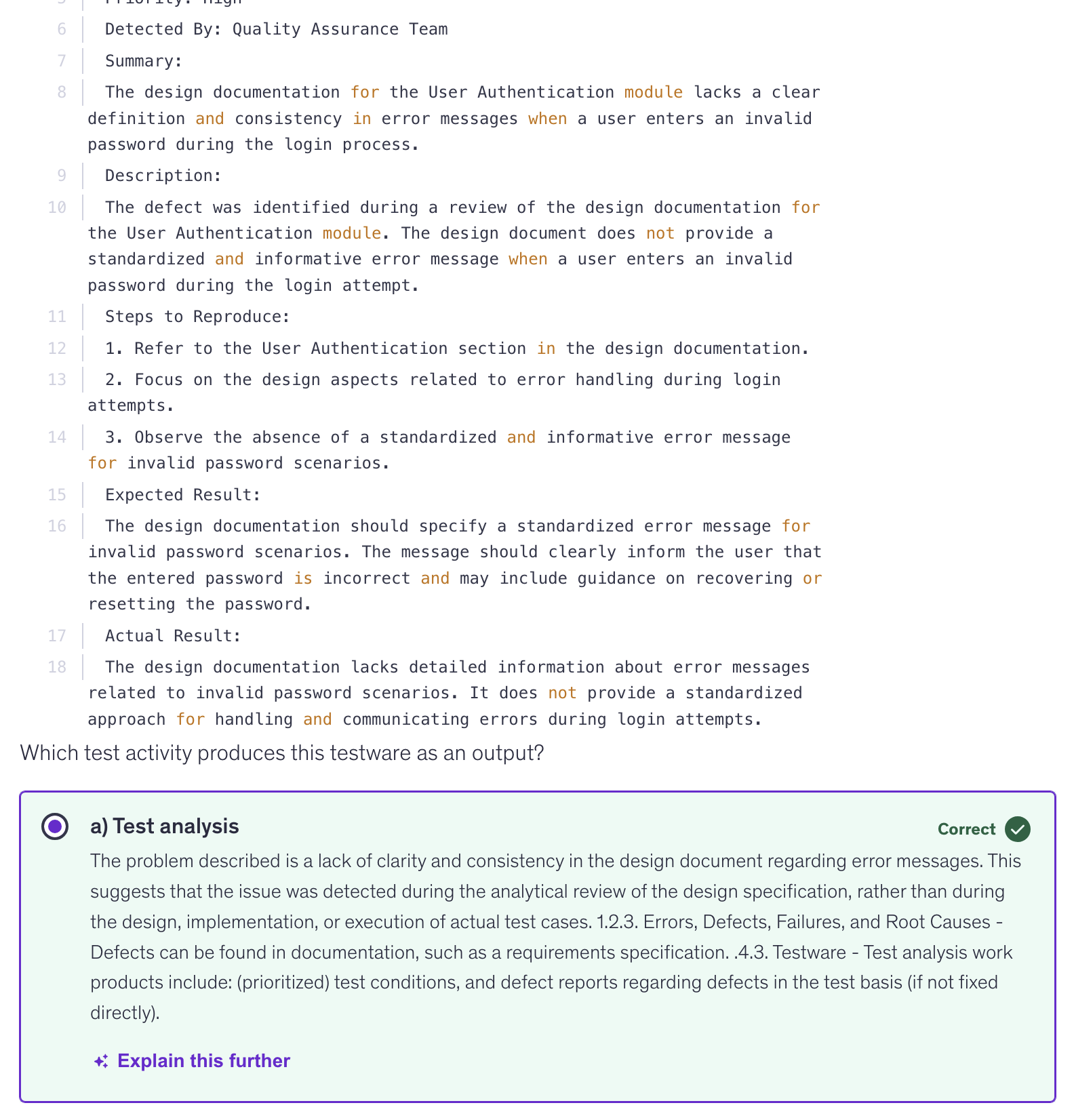 <p>a) Test Analysis</p>