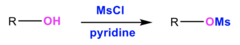 substitution reaction that converts R-OH to a sulfonate; forms an alkyl nucleophile and OMs-