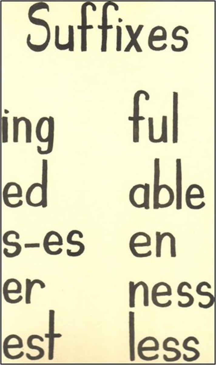 <p>meaning added at the end of a word</p>