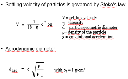 <p><span><span>V = settling velocity</span></span></p><p><span><span>h= viscosity</span></span></p><p style="text-align: left;"><span><span>d = particle geometric diameter</span></span></p><p><span><span>r= density of the particle</span></span></p><p style="text-align: left;"><span><span>g = gravitational acceleration</span></span></p>