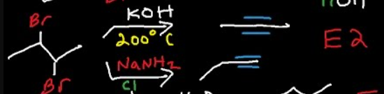 <ul><li><p>double elimination</p></li><li><p>dehalogenates</p></li><li><p>creates alkynes from alkanes</p></li></ul><p></p>