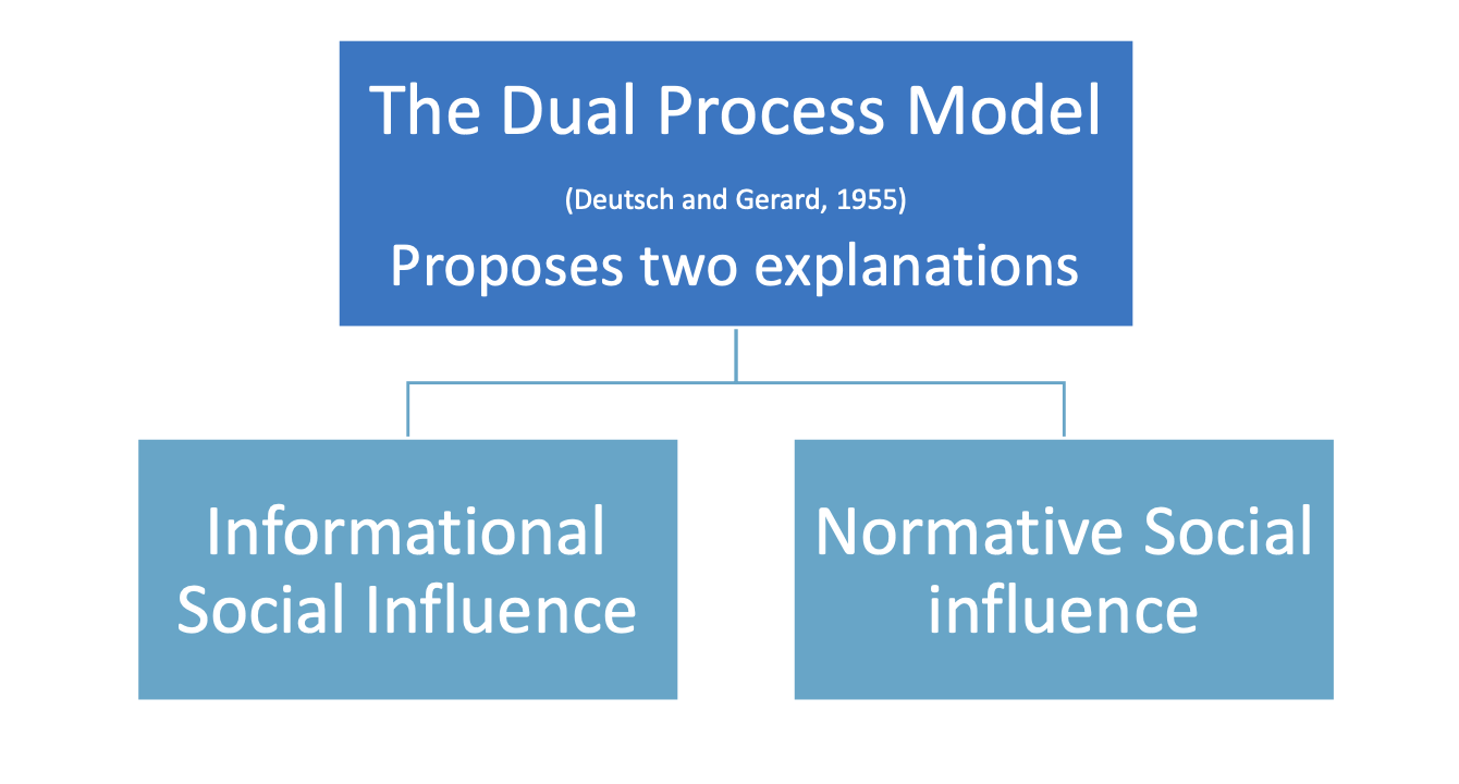 <p>The dual process model explains conformity</p>