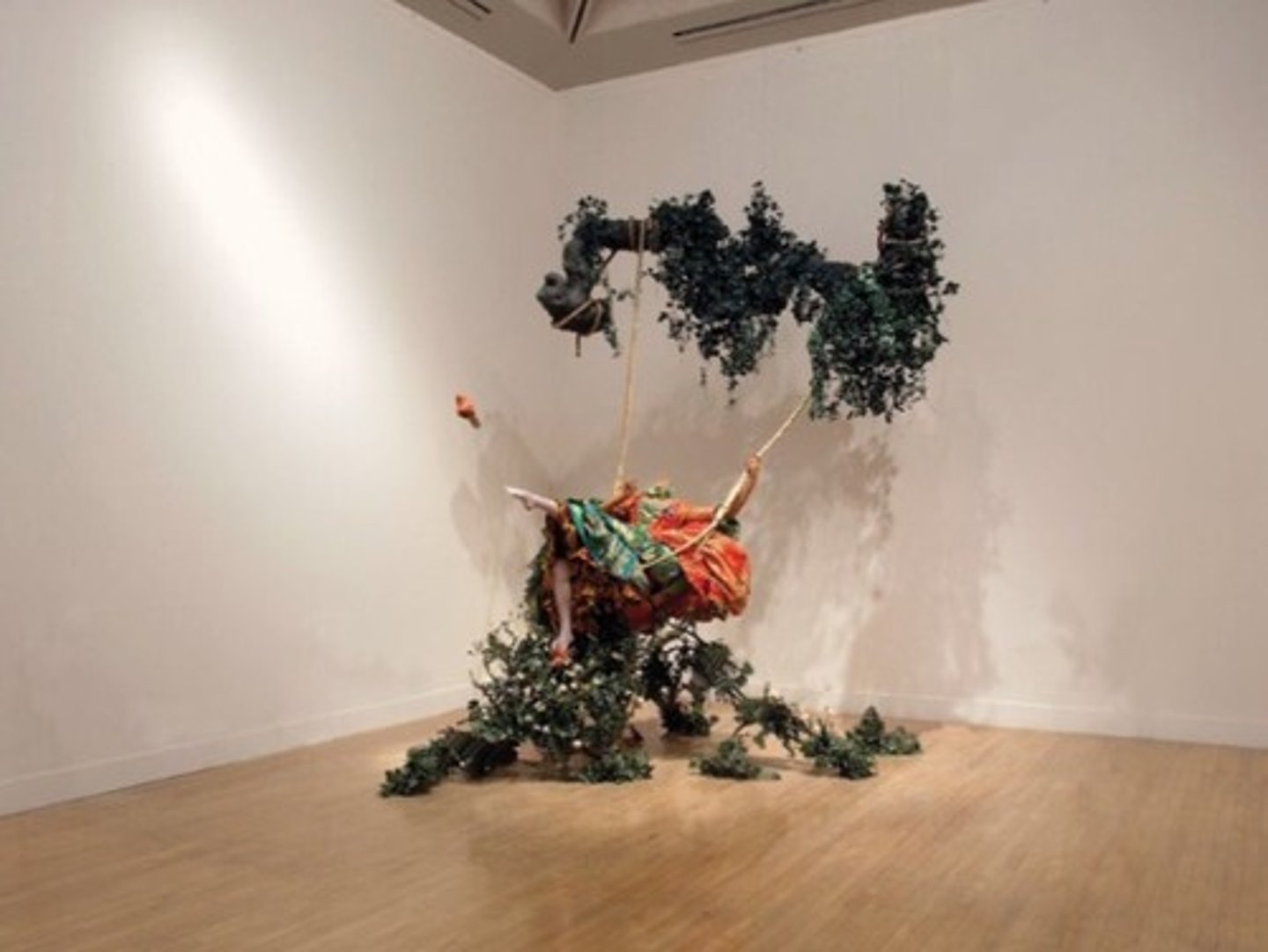<p>Yinka Shonibare</p><p>UK</p><p>installation (mannequin cotton print dress, rope swing, oak branch, artificial foliage)</p><p>to be art</p>