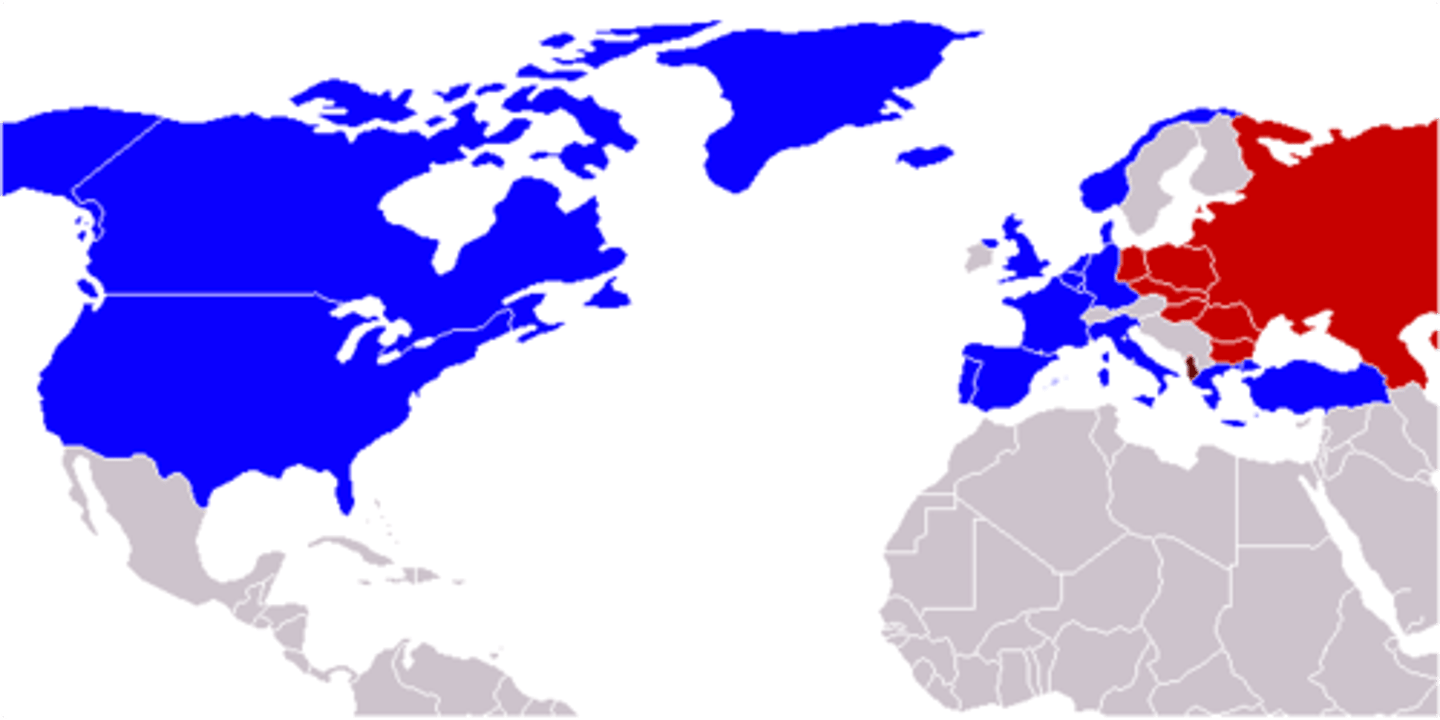 <p>1949 alliance of nations that agreed to band together in the event of war and to support and protect each nation involved</p>