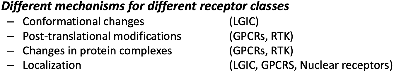 <ol><li><p>post-translational modifications</p></li><li><p>changes in protein complexes</p></li><li><p>localization</p></li></ol><p></p>