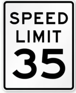 <p>This road sign means: </p><p>A. Maximum speed limit is 35 MPH</p><p>B. Recommended speed limit is 35 MPH</p><p>C. Speed you must keep up is 35 MPH</p>