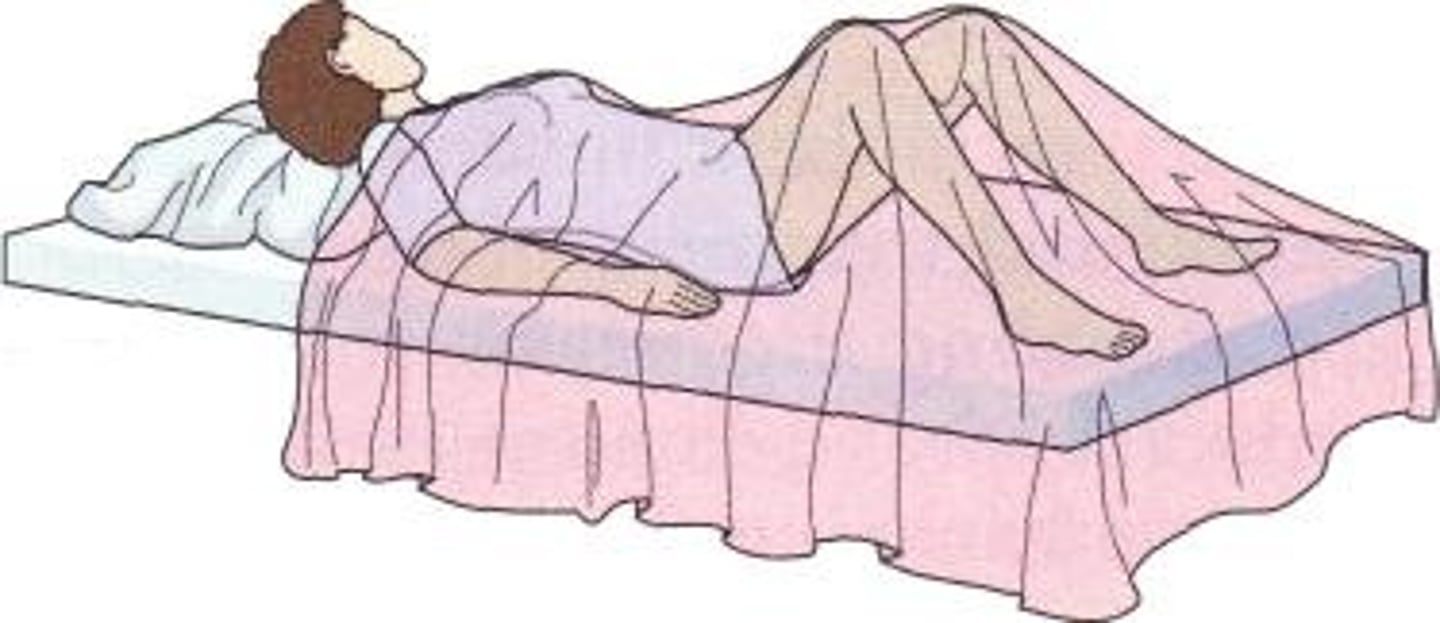 <p>patient lies on back w/ knees flexed & separated; used for vaginal & pelvic exams</p>