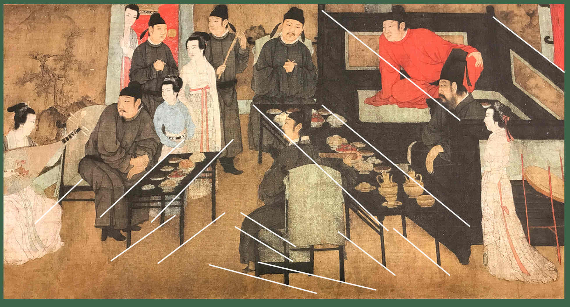 <p>The emphasis on multiple vanishing points enhances the sense of interaction and movement within the painting. This aligns with the lecture's exploration of Persian painting introducing alternative spatial approaches that diverge from the linear perspective commonly found in European art.</p>