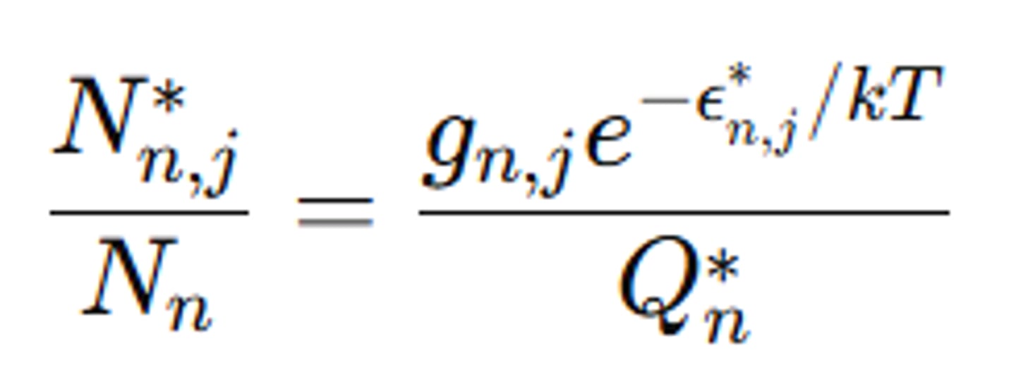 <p>gives the most probable population of particles in each energy level at a given temperature</p>