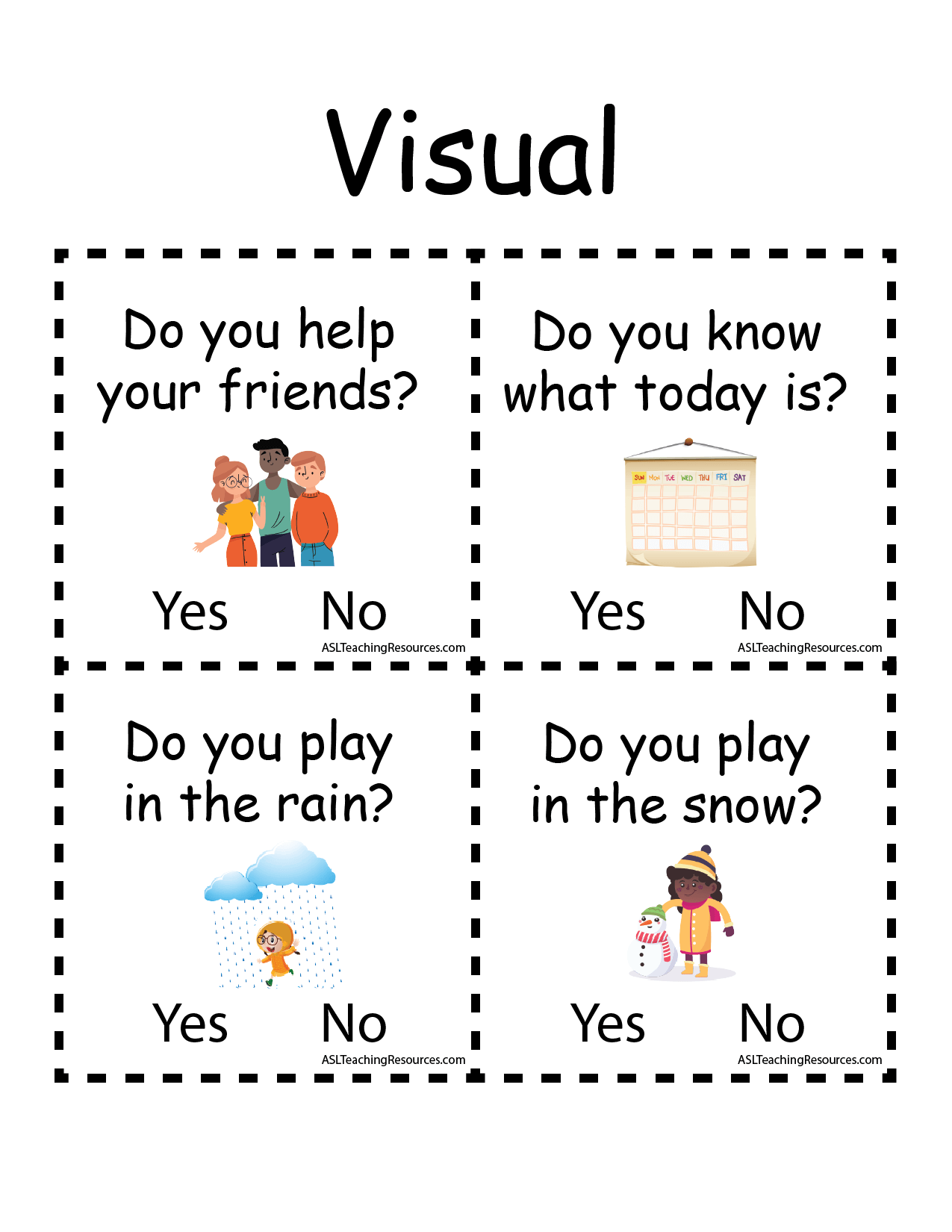 <p><strong>Non-Manual Markers (NMMS):</strong> Facial expressions and body movements that change a sentence’s meaning.</p><p></p><p><strong>Eyebrows:</strong> Raised brows</p><p><strong>Head Position:</strong> Lean your head forward</p><p>Point back at the person when you are asking them a question.</p><p><strong>Body Position:</strong> Lean your body forward slightly</p><p><strong>Hold the last sign:</strong> Pause briefly on the final sign of the question to emphasize it.</p><p></p><p>Raised brows mark a question that can be answered with ‘yes’ or “no”.</p><p></p><p><strong>Examples:</strong></p><ul><li><p>To ask “Are you married?”</p><ul><li><p>Sign: YOU MARRIED YOU?</p></li><li><p>NMMs: Eyebrows raised, head tilted forward, hold the last “YOU”</p></li></ul></li><li><p>To ask “Do you want to exercise?”</p><ul><li><p>Sign: YOU EXERCISE WANT?</p></li><li><p>NMMs: Eyebrows raised, head tilted forward, hold the final sign.</p></li></ul></li></ul><p></p>